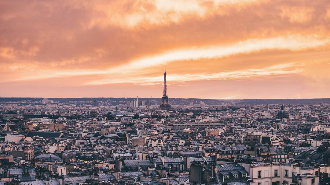 Sunset over the Paris, France skyline